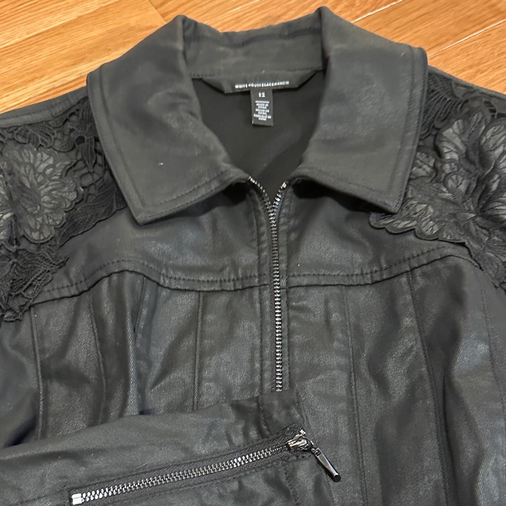 WHBM Faux Leather Lace Accent Zip-Front Women's Jacket - Picture 4 of 10